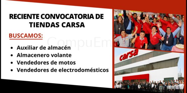 Forma parte de la reciente convocatoria de TIENDAS CARSA