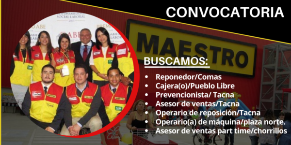 Nuevas y atractivas plazas para ser parte de la empresa MAESTRO