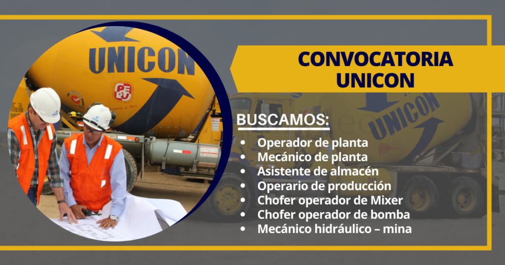 Prestigiosa empresa concretera UNICON desea que formes parte de su equipo