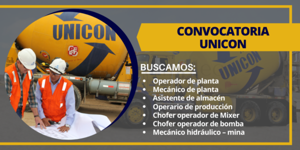 Prestigiosa empresa concretera UNICON desea que formes parte de su equipo