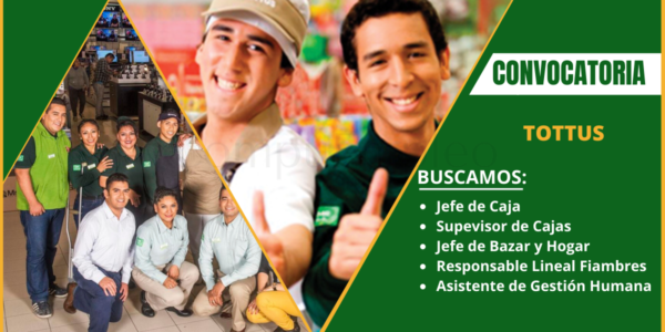 Hipermercados Tottus requiere de cajeros, seguridad, jefe de bazar y hogar.