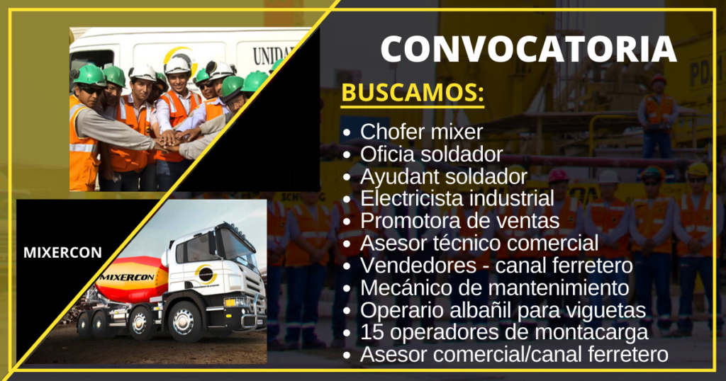 Importante empresa que ofrece soluciones para la construcción “MIXERCON” cuenta con nuevas plazas