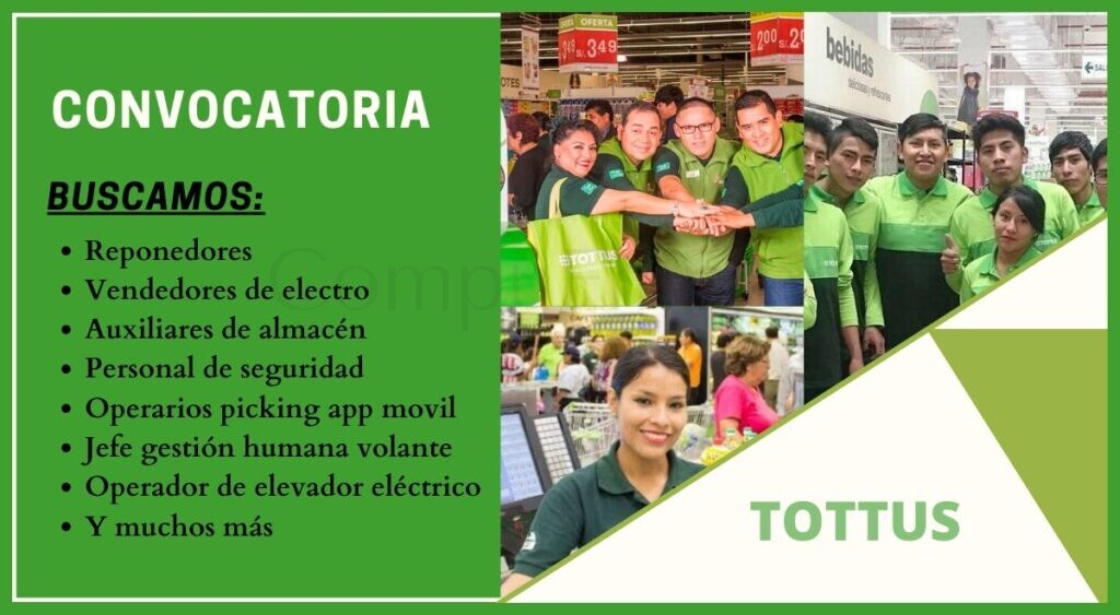 Hipermercados Tottus cuenta con atractivas plazas disponibles Hipermercados Tottus cuenta con atractivas plazas disponibles