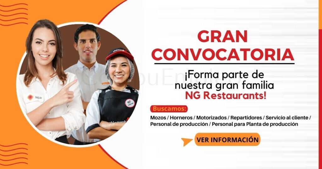 NG Restaurants perteneciente al sector gastronómico cuentan con nuevas vacantes
