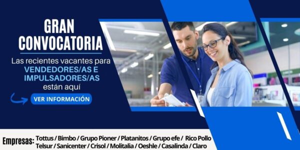 Más de 700 plazas para Vendedores/as e Impulsadores/as en prestigiosas empresas