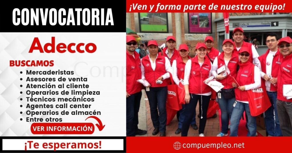 Convocatoria ADECCO: Atractivas y diversas plazas para ti