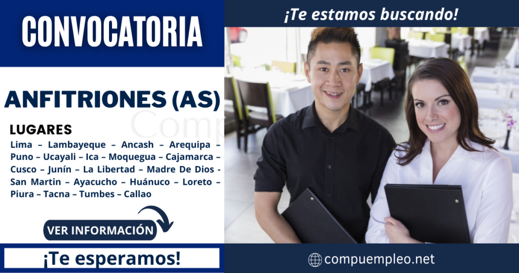 Gran convocatoria para ANFITRIONAS (ES) en reconocidas empresas
