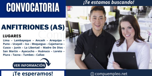 Gran convocatoria para ANFITRIONAS (ES) en reconocidas empresas