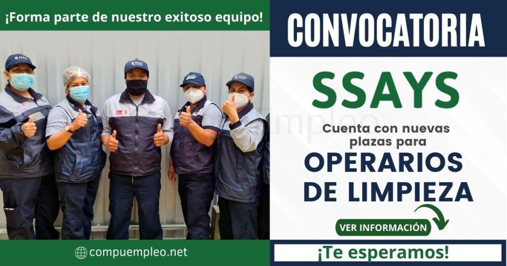 Empleos SSAYS: Nuevas plazas para OPERARIOS DE LIMPIEZA