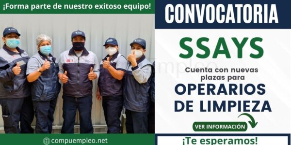 Empleos SSAYS: Nuevas plazas para OPERARIOS DE LIMPIEZA
