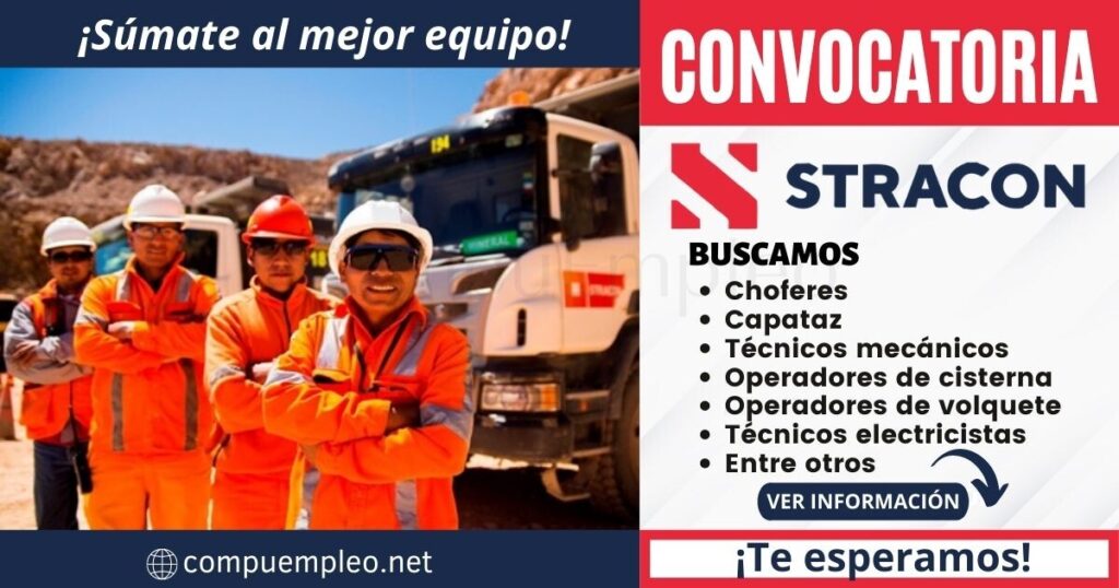 STRACON requiere de choferes, técnicos electricistas, operadores, otros