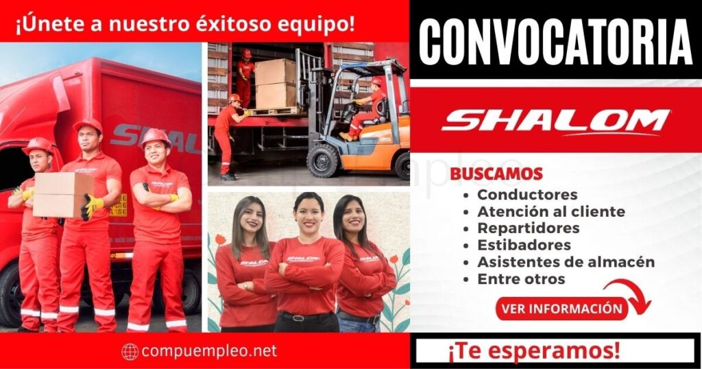 Empleos disponibles en empresa de Transporte SHALOM