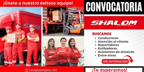 Empleos disponibles en empresa de Transporte SHALOM