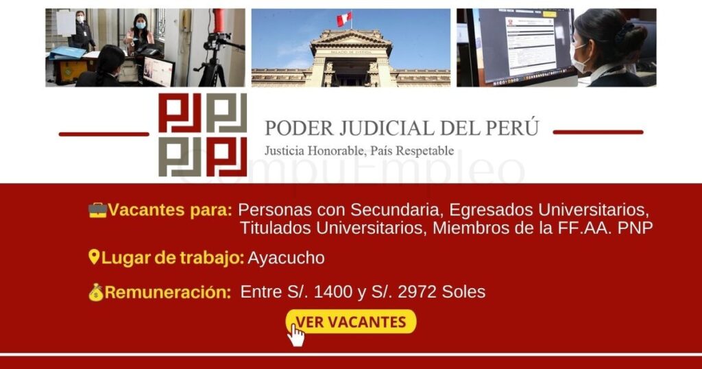 CONVOCATORIA PODER JUDICIAL: Plazas para Asistentes, Especialista, Secretaria, otros